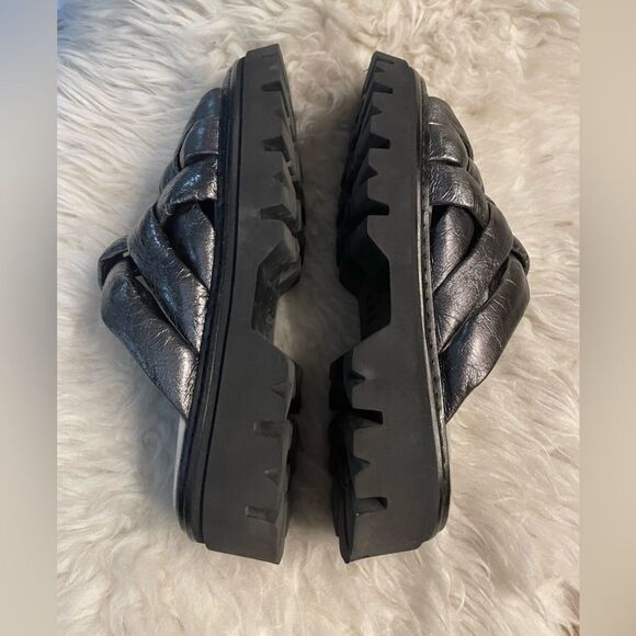 Fru.it Leather Slide Sandals Pewter Metallic Made in Italy 9.5 - Picture 3 of 8